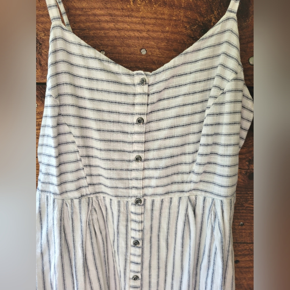 Old Navy Slate Blue and White Spaghetti Strap Sundress size large 100% cotton - Picture 2 of 5